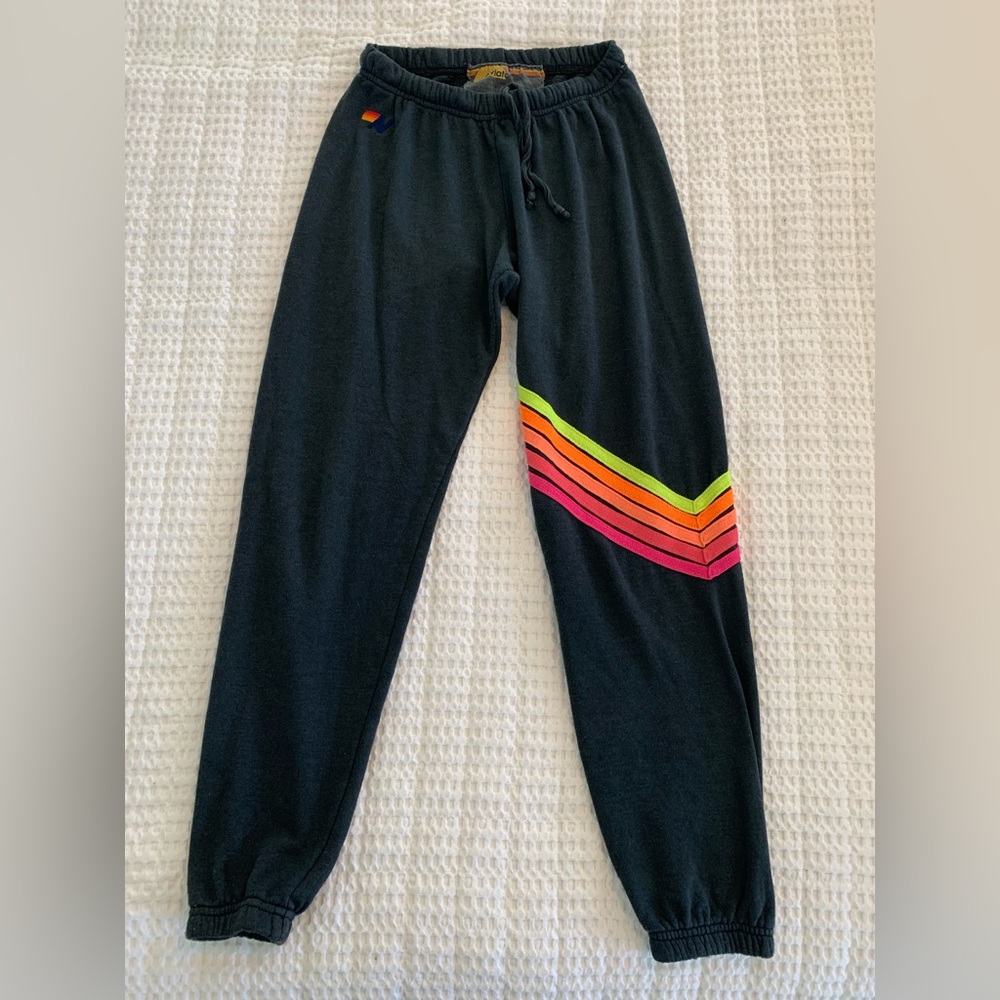 Aviator Nation Women’s Chevron Stripe Sweatpants - Charcoal/Neon